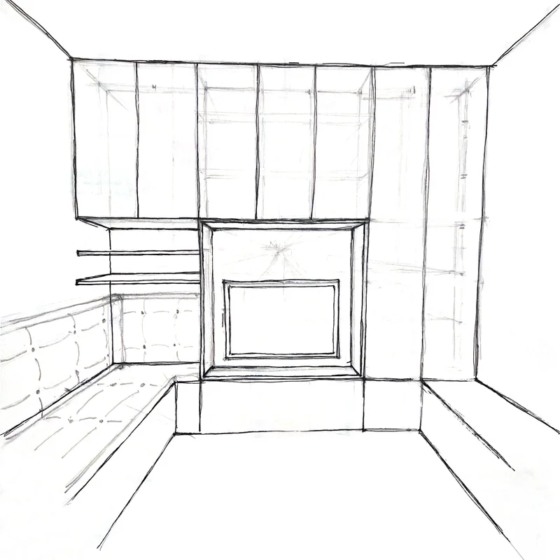 Croquis de conception du salon – projet Accueillir, FAIRE Architecte