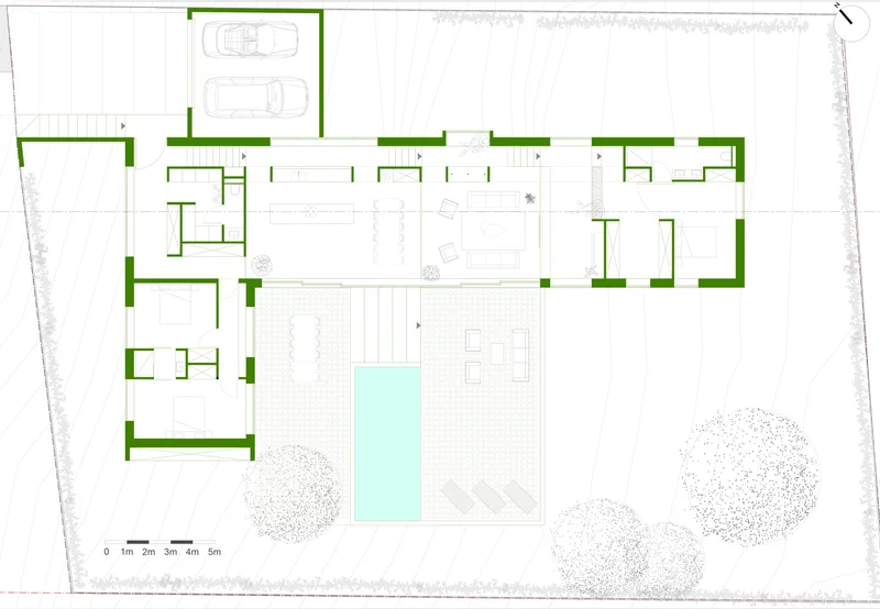 Plan de rez-de-chaussée – projet Ancrer, maison neuve ouverte sur le paysage, FAIRE Architecte