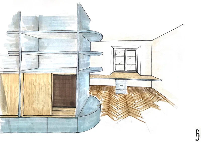 Croquis de conception de meuble sur mesure – FAIRE Architecte